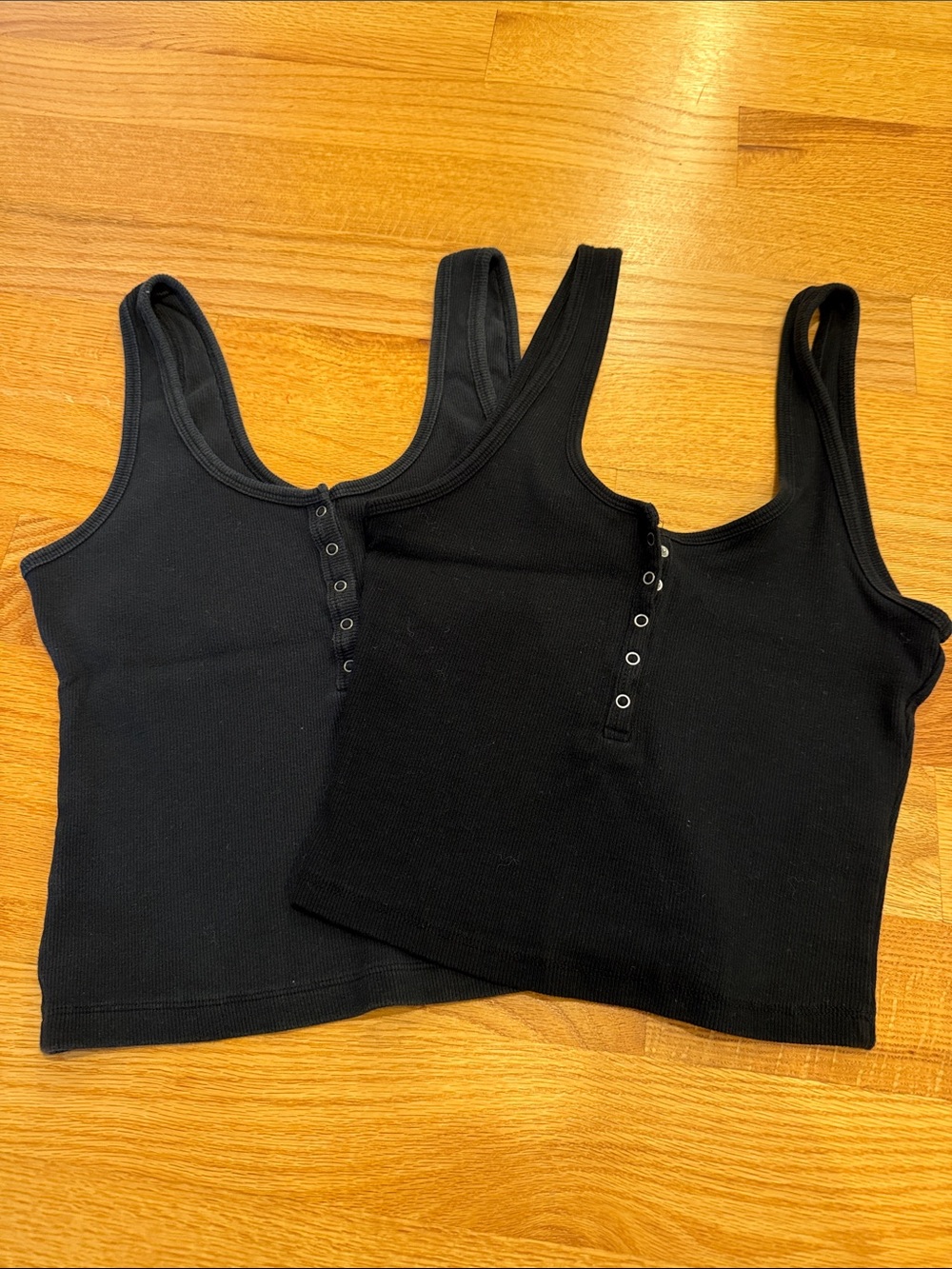 Abercrombie & Fitch Black Ribbed Tank Tops with Snap Detail